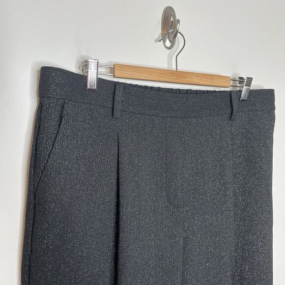 LOFT Pleated Metallic Striped Straight Leg Dress Pants Black Womens XL - Picture 2 of 8